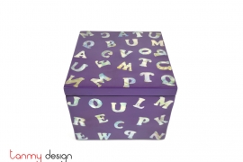 Purple square lacquer box attached with mussel shell letters 17*H13 cm
